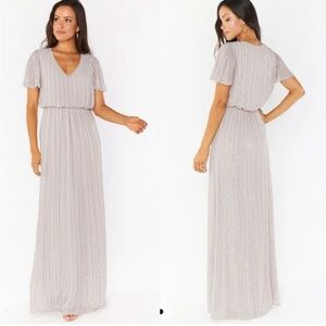 Show Me Your Mumu | Michelle Flutter Maxi Dress Dove Gray Beaded
